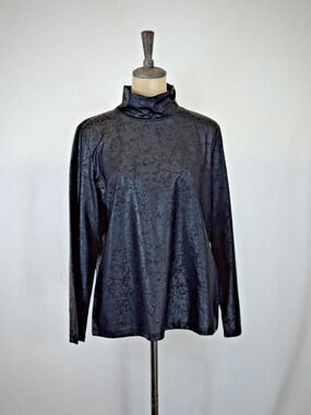 NWT Ever Sassy #14751 Black Faux Distressed Leather Mock Turtleneck #0251 LARGE